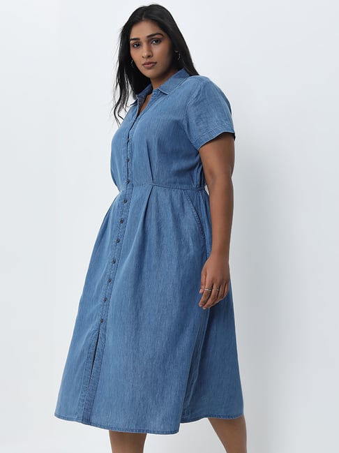 Gia by Westside Blue Denim Shirt Dress