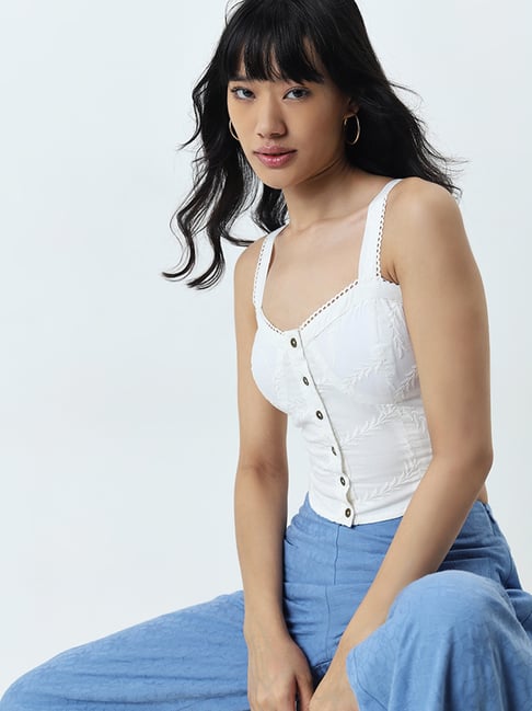 Bombay Paisley by Westside White Leaf Embroidered Corset Cotton