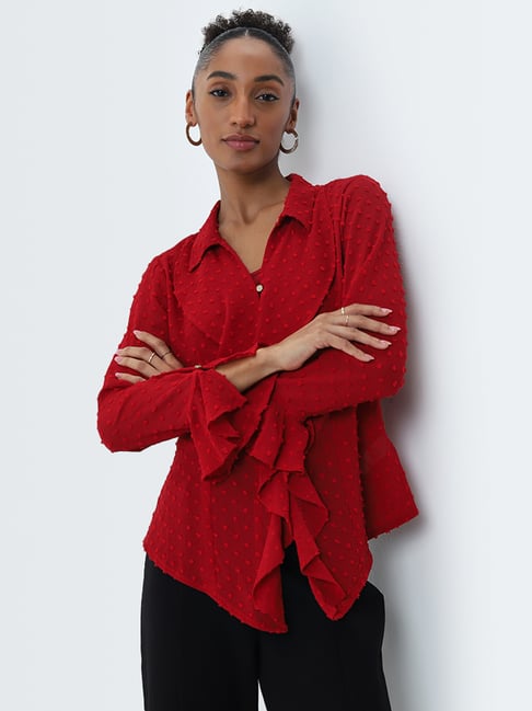 Wardrobe by Westside Red Ruffle Detailed Top