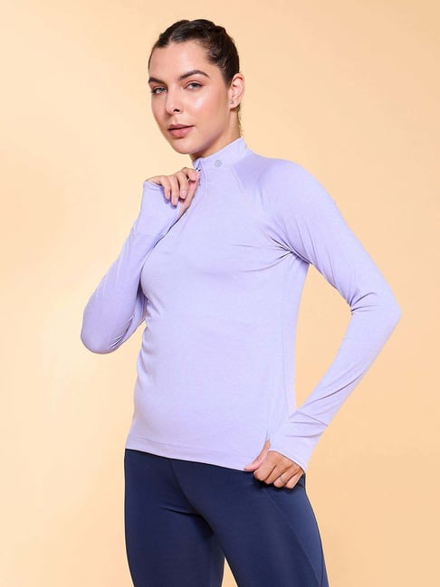 Enamor Lavender Melange Plain Sports T-Shirt-picture-38