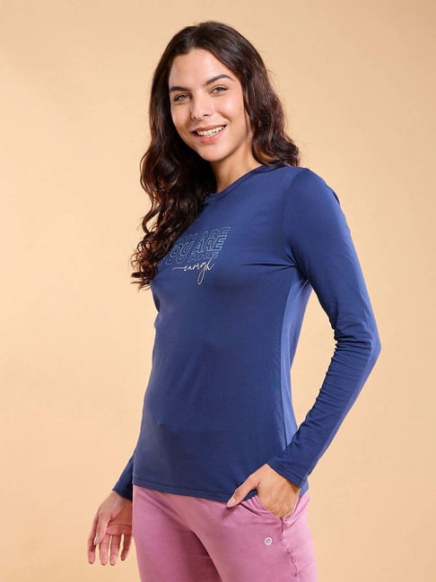 Enamor Medival Blue Cotton Printed T-Shirt