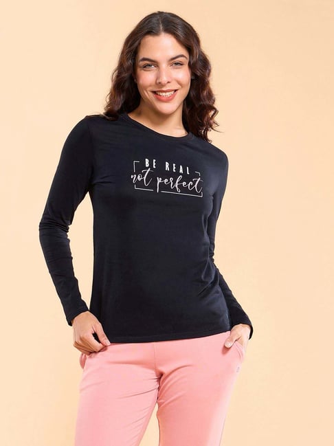 Enamor Intense Black Cotton Printed T-Shirt