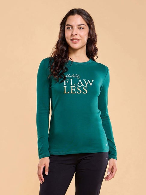 Enamor Rama Green Cotton Printed T-Shirt