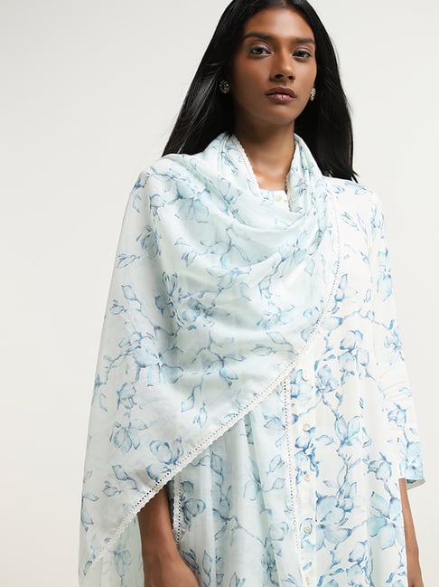 Zuba by Westside Light Blue Floral Design Stole