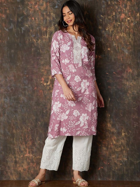 Melange by Lifestyle Pink Printed Straight Kurta-picture-40