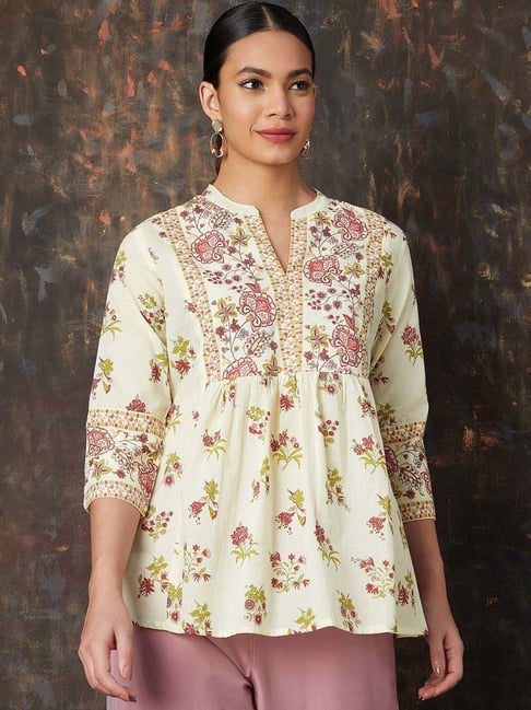 Melange by Lifestyle Off-White Cotton Printed Tunic
