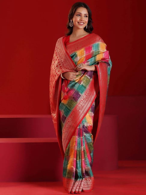 Libas Art Multicolored Woven Saree With Unstitched Blouse