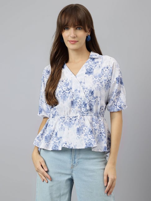 Latin Quarters Blue Printed Peplum Top-picture-17
