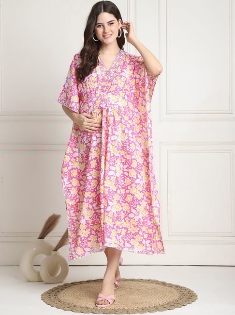Buy Secret Wish Pink Floral Print Maternity Kaftan Dress for