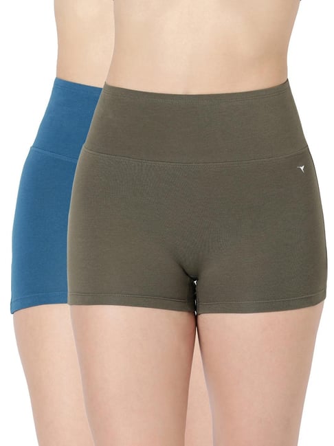 BLOSSOM Tummy Tucker Shorts for Women- Multi Color Cotton Blend Solid High Rise Everyday Anti-Bacterial, Skin Friendly Regular Fit  (Pack of 2)