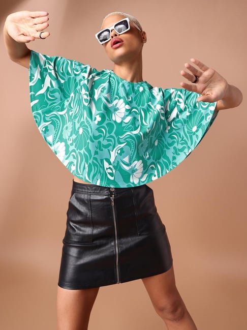 PURVAJA Green Printed Crop Top