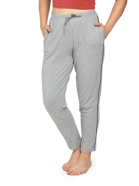 Buy BLOSSOM Grey Cotton Textured Lounge Pants for Women Online