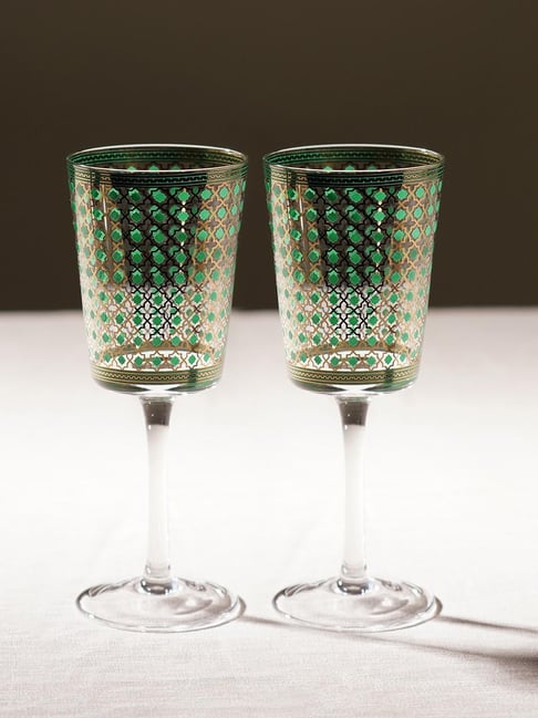 Pure Home and Living Green Glass Printed Wine Glasses-picture-39