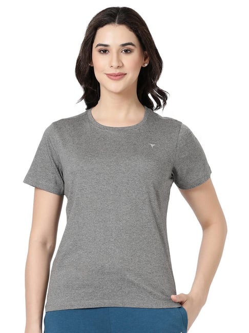 BLOSSOM Grey Cotton Textured T-Shirt
