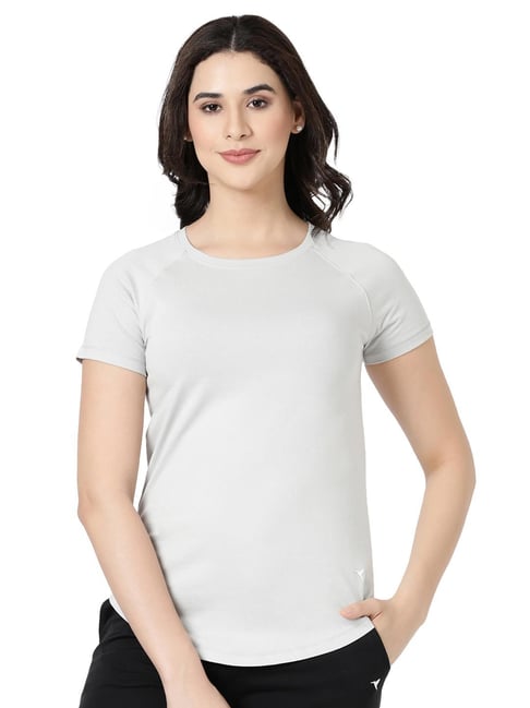 BLOSSOM Light Grey Cotton Regular Fit T-Shirt