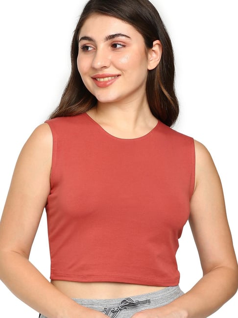 BLOSSOM Rust Cotton Regular Fit Tank Top