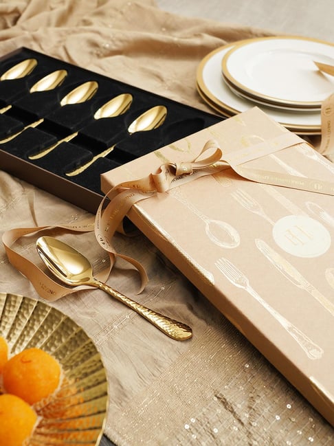 Pure Home and Living Gold Stainless Steel Textured Cutlery sets