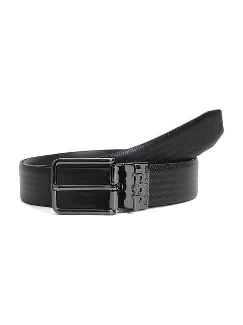Jack & Jones Jet Black Noos Leather Textured Reversible Belt for Men-picture-11