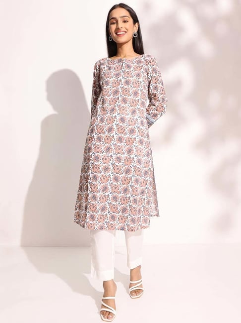 Fabindia White Cotton Printed Straight Kurta-picture-26