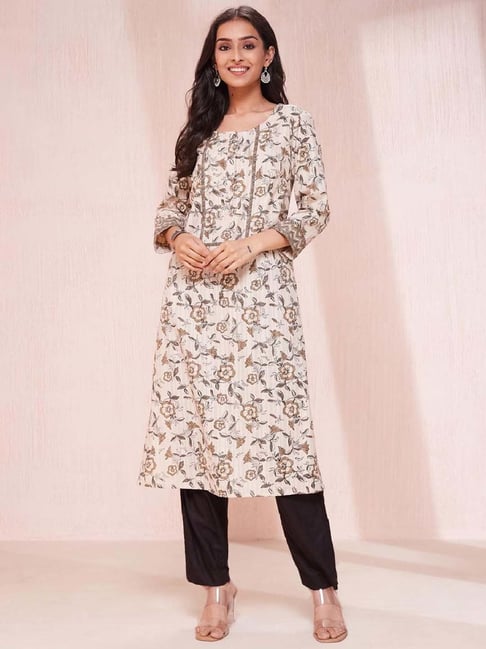 Fabindia White Cotton Printed Straight Kurta-picture-45