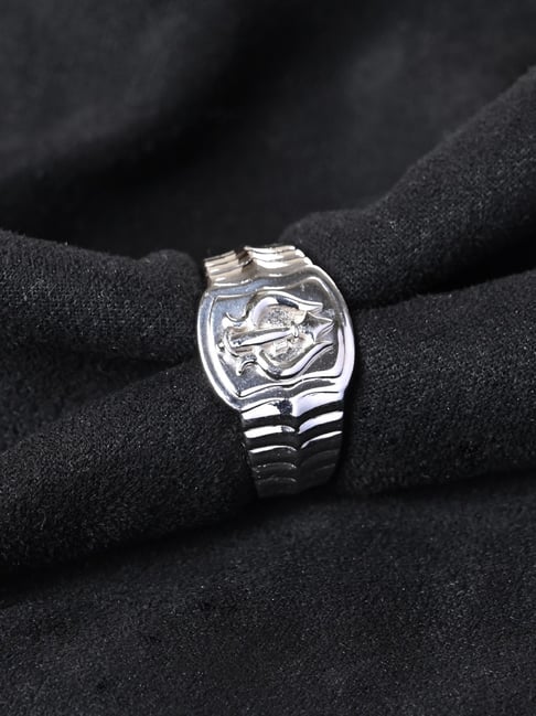 Clara 925 Silver Platinum Plated Trishul Religious Size Adjustable Ring for Men