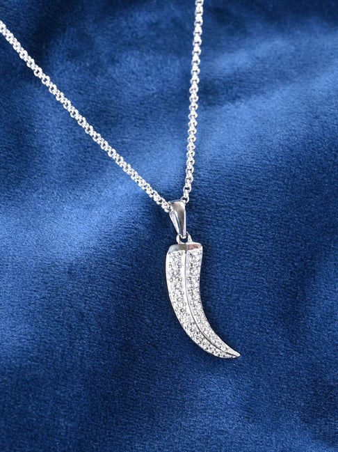 Clara 925 Silver Platinum Plated Swiss Zircon Katar Pendant with Chain-picture-36