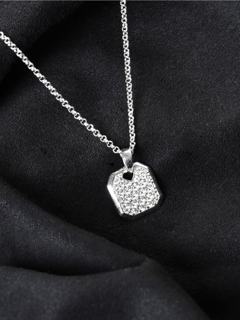 Clara 925 Silver Platinum Plated Swiss Zircon Hexa Pendant with Chain-picture-34