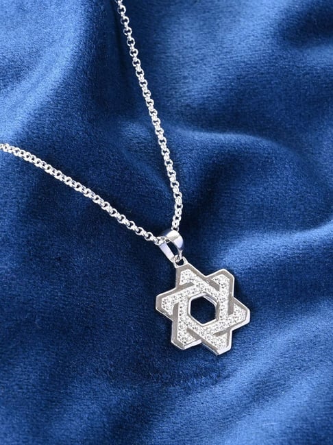 Clara 925 Silver Platinum Plated Swiss Zircon Star Pendant with Chain-picture-35