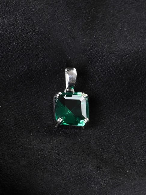 Clara 925 Silver Platinum Plated Swiss Zircon Green Octagon Pendant Without Chain-picture-26