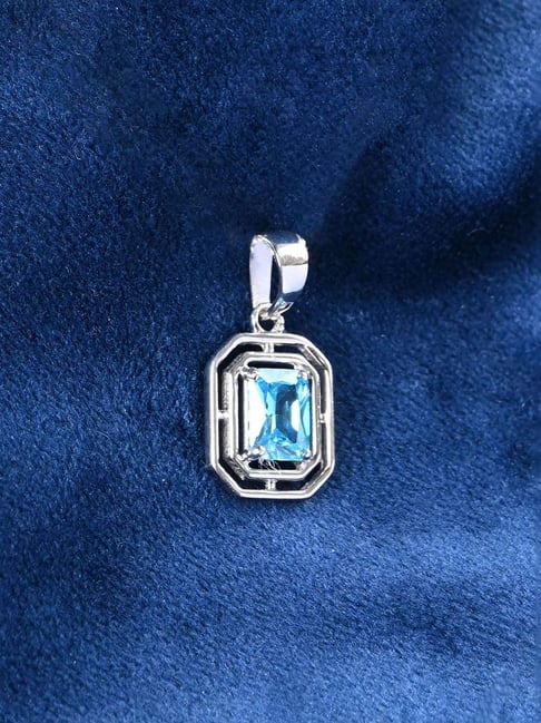 Clara 925 Silver Platinum Plated Swiss Zircon Blue Solitaire Pendant Without Chain-picture-28