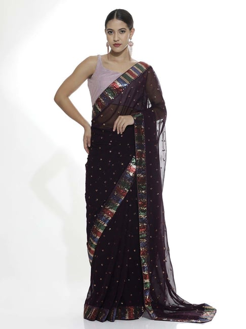 Jaipur Kurti Violet Embellished Saree With Unstitched Blouse-picture-32