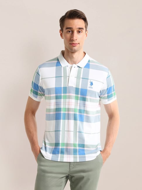 Polo White Slim Fit Check Cotton Polo T-Shirt