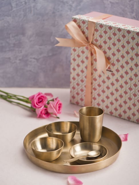 Fabindia Brass Metal Dhaani Thali Set of 6 With Giftbox-image-7