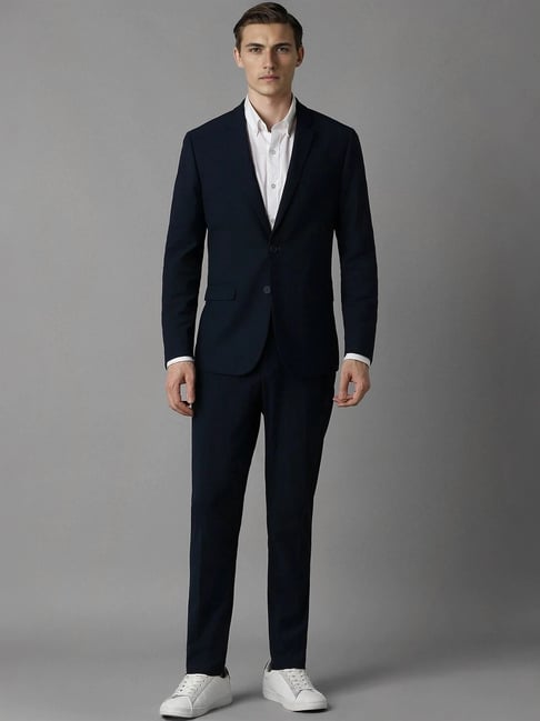 Louis Philippe Check Navy Blue Suit Louis Philippe Navy Slim Fit