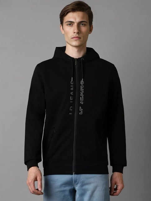 Louis Philippe Black Cotton Regular Fit Printed Hooded Sweatshirt-picture-44