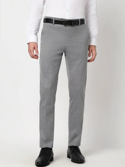 Peter England Grey Slim Fit Checks Trousers-picture-38