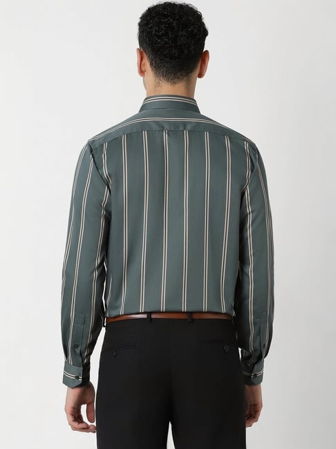 Buy Van Heusen Green Cotton Regular Fit Striped Shirt for Mens