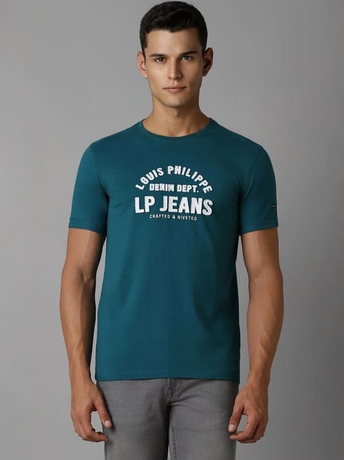 Buy Louis Philippe Blue Cotton Slim Fit Printed T-Shirt for Mens