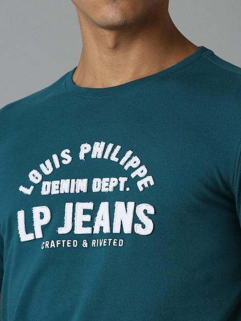 Buy Louis Philippe Blue Cotton Slim Fit Printed T-Shirt for Mens