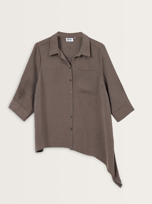 Gia by Westside Brown Crinkle Textured Blouse
