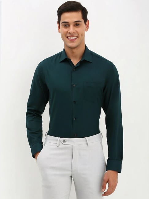Allen Solly Green Cotton Slim Fit Shirt