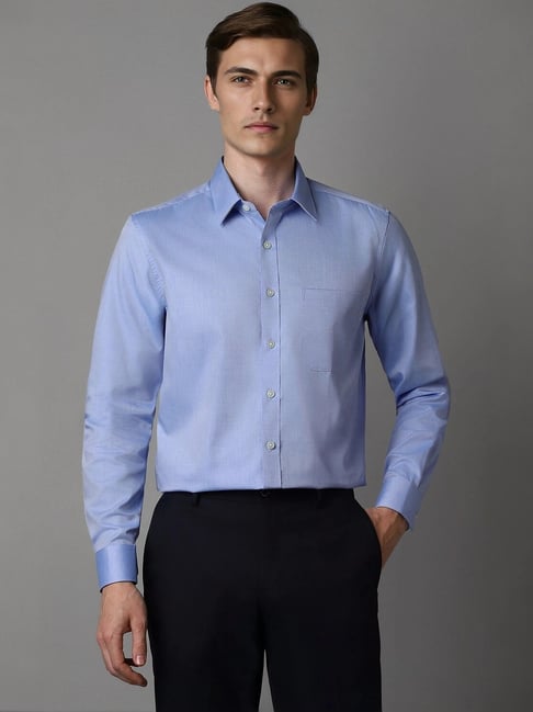Louis Philippe Blue Cotton Slim Fit Shirt