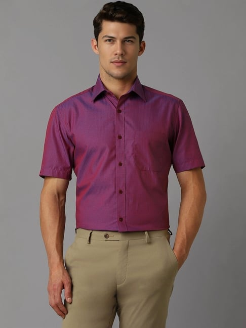 louis philippe purple cotton regular fit printed shirt