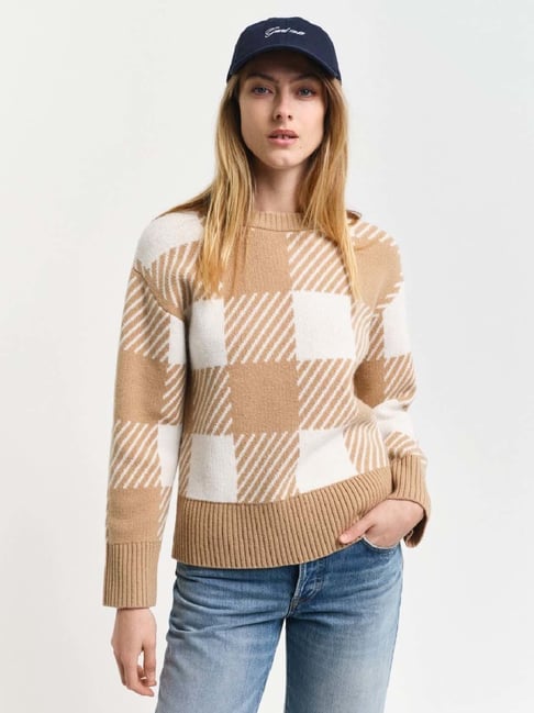 Gant Beige & White Chequered Sweater-picture-29