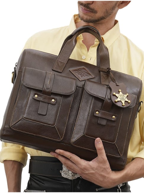 Hidesign WILD WEST  Brown Leather Large Laptop Messenger Bag