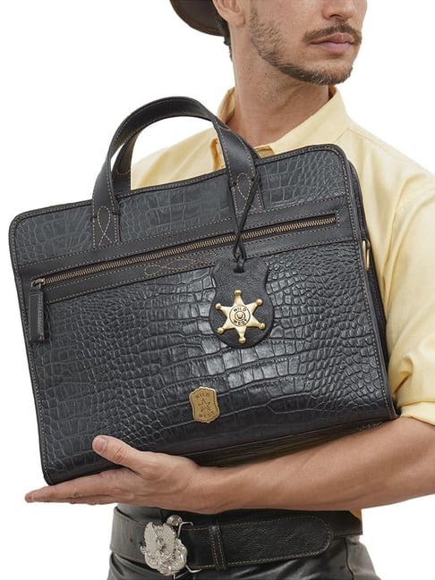 Hidesign WILD WEST  Blue Leather Large Laptop Messenger Bag