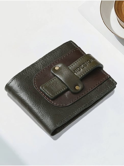 Hidesign WILD WEST  Olive & Brown Casual Leather Bi-Fold Wallet for men