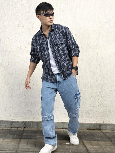 Hubberholme Men Cotton Long Sleeves Oversized Checked Double Pocket Shirt 15