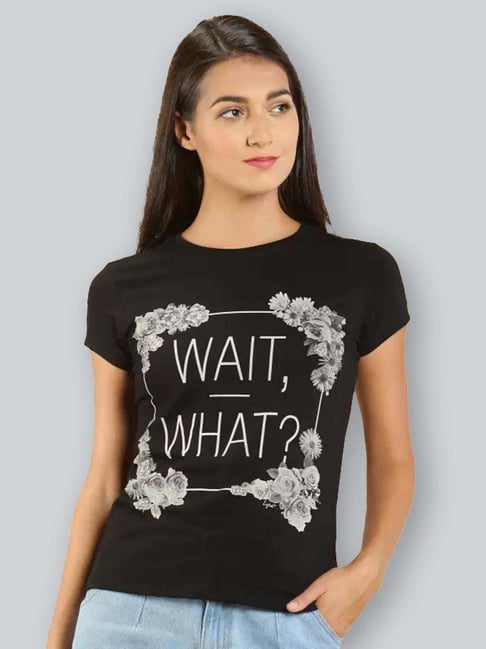 Lyra Black Cotton Printed T-Shirt