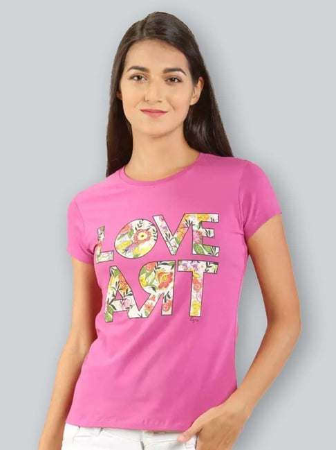 Lyra Pink Cotton Printed T-Shirt